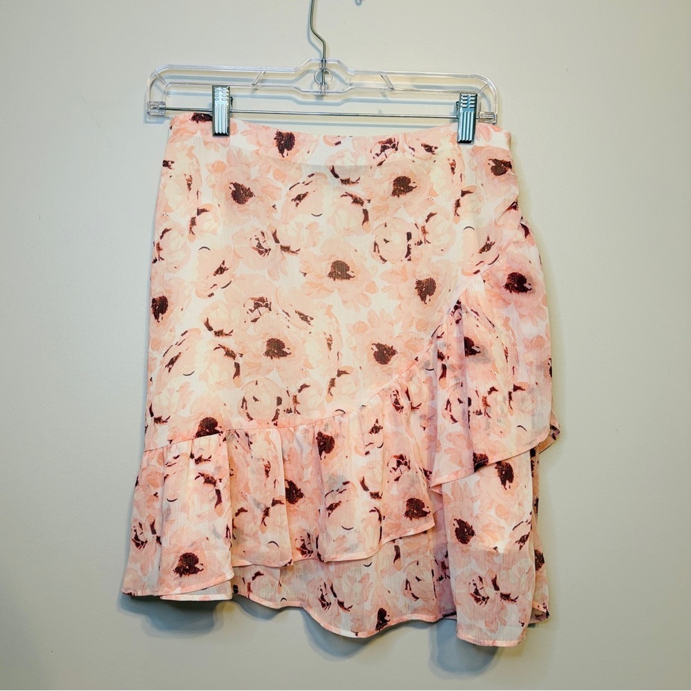 Express Pink Floral Ruffle Wrap Mini Skirt